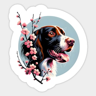 Small Munsterlander Pointer Enjoys Spring Cherry Blossoms Sticker